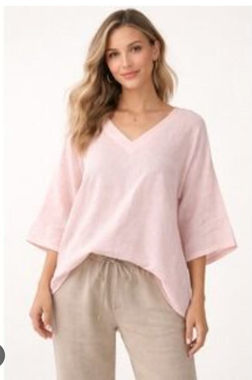 Match Point V Neck Linen Pink Tunic Top New XL